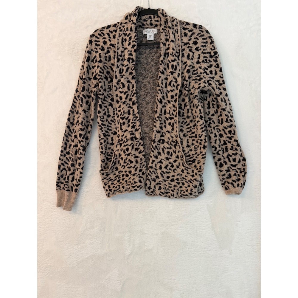 Rachel Zoe Womens Leopard Print Open Front Cardigan Shawl Collar Medium